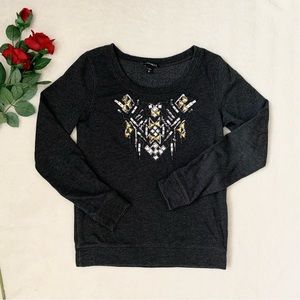 Express Grey Sweater With Beaded Sequince
